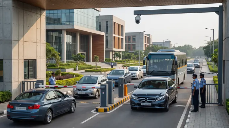 Vehicles passing a campus entry barrier with automated access control